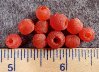 10 Huron Indian Red Glass Trade Bead Good Patina Color