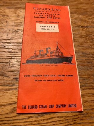 Cunard Line - Transatlantic And Cruise Sailing & Rates - No.  3 April 27,  1951