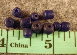10 Small Huron Indian Cobalt Blue Glass Trade Beads Good Patina Color