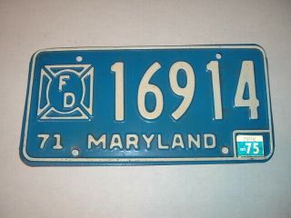 Maryland Fire Department 1971 License Plate