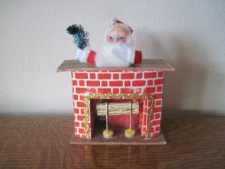 Vintage Christmas Santa Claus Flocked Fireplace Cardboard