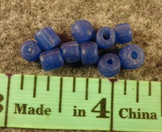 10 Small Huron Indian Blue Glass Trade Beads Good Patina Color