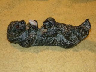 Jolin Vtg Hand Carved Canada Inuit Argillite Sculpture - Otter & Pup