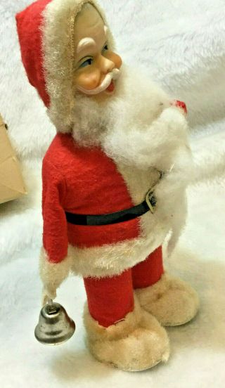 Vintage Japan Tin Santa Claus Bell Ringer Present Bag Wind Up Toy Rubber Face