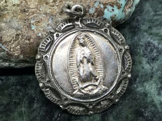 Antique Catholic Religious Sterling Miraculous Virgin Mary Medal Pendant