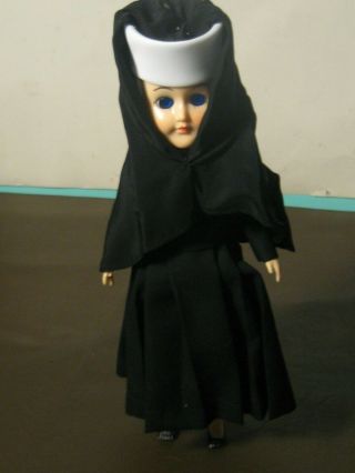 Vintage Doll Nun Black Robe Nun Doll Hard Plastic Closing Eyes