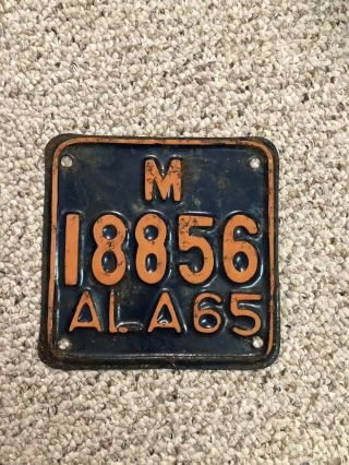 1965 Alabama Motorcycle License Plate—original Paint