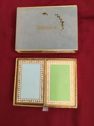 Vintage Tiffany & Co Playing Cards • Two Decks • Aqua & Green • Powder Blue Box