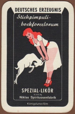 Playing Cards 1 Single Card Vintage Niklas Alcohol Advertising Goat Redhead Girl
