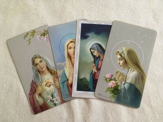 Special 4 Catholic Vintage Holy Cards Prayerful Mary Immaculate Heart Mary