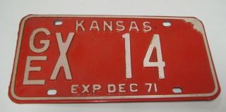 Vintage 1971 Kansas License Plate Tag Ge X 14 Red Geary County Low Number