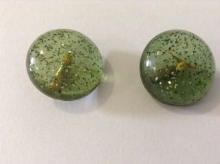 Set Of 2 Green Speckled Pattern Old/vintage Lucite?? Plastic Buttons.  Metal Shank