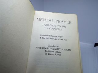 1958 Roman Catholic Prayer Book Mental Prayer