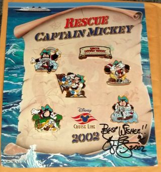 Disney Cruise Line Dcl Rescue Captain Mickey Pin Pursuit 6 Pin Set On Map Signed