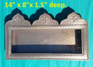 Tin Nicho Display Box Frame Hand Punched 3d Mexican 14 " X 8 " X 1.  5 " Shadowbox