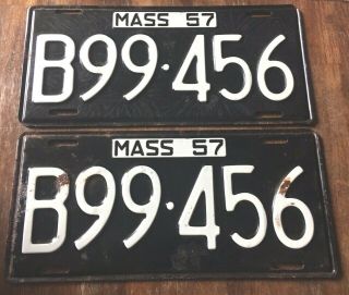 1957 Massachusetts Ma Mass Commercial Truck License Plate Pair B99456 Unissued