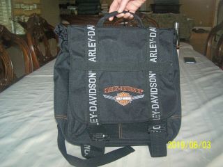 Harley Davidson Logo Black Cotton Canvas Backpack Back Pack 16 X 13