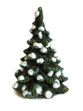 Vintage 7 1/2 " Ceramic Christmas Tree Decor Green W/ White Tips E.  S.  Mold 1974