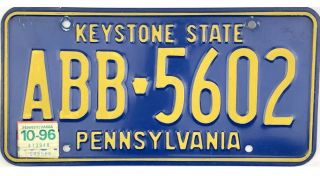 99 Cent 1996 Pennsylvania License Plate Abb - 5602