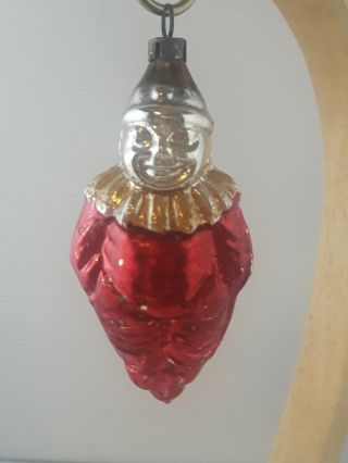Antique Mercury Glass Ornament Clown 3 1/2 "