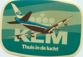 At Home In The Sky Klm Airline Scarce Old Art Deco Luggage Label,  C.  1950 