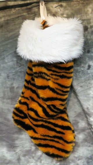 Animal Print Tiger Stripe Faux Fur Christmas Stocking Plush 18 "