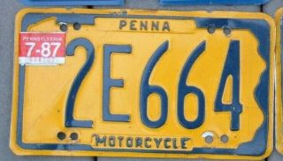 Pennsylvania Vintage 1987 Motorcycle License Plate 2 E 664