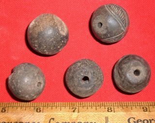 (5) Terracotta Spindle Whorl Beads From Mali,  Collectible African Beads
