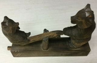 Vintage Ussr Toy Carved Wood Moving Bear And Cub Bogorodskoe Toy Seesaw Art