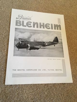 1930s Wwii Bristol Blenheim Bomber Aircraft Sales Fold Our Brochure/leaflet