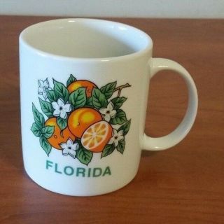 Large Coffee Mug White With Florida & Oranges On It Orange & Green Leaves
