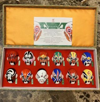 Chinese Beijing 12 Types Of Opera Facial Make Up Masks Covered Case