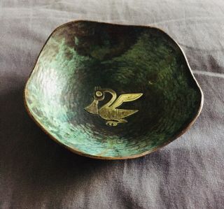 Graziella Laffi Copper & Sterling Silver Inca Bird Design Bowl Peru Modern Art