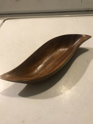 Mid Century Hawaii Monkey Pod Wood Leaf Hand Carved Bowl
