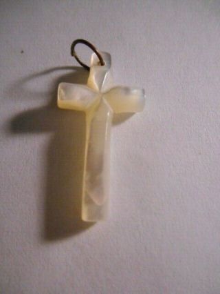 Vintage Carved Mother Of Pearl Cross Pendant 1 1/4 "