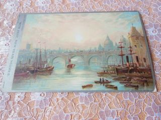 Victorian Christmas Card/raphael Tuck/london Bridge On River Thames