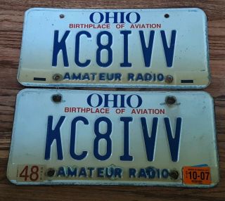 Ohio License Plate Amateur Ham Radio Base Set/pair/2 Birthplace Of Aviation