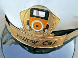 Rare Rare Rare White Yellow Cab Hat W/emblem Badge Pin Taxi Transportation