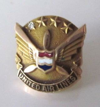 Rare Vintage United Air Lines 10kt Gold Service Pin With 1 Diamond
