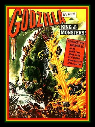 4 " Vintage Style Godzilla Vinyl Sticker.  Movie Poster Decal For Car Guitar Bong
