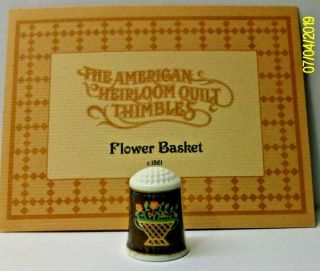 A Rare American Heirloom Quilt Bone China Thimble The - - Flower Basket - -