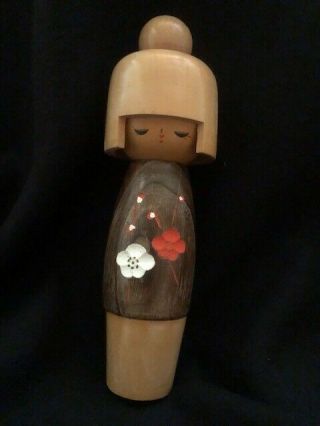 Vintage Hand Painted Wooden Kokeshi Doll,  8.  5 Inches Tall