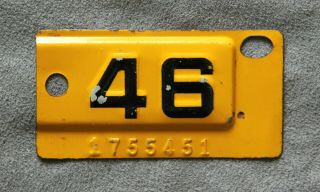 California 1946.  License Plate Metal Registration Tab / Tag.