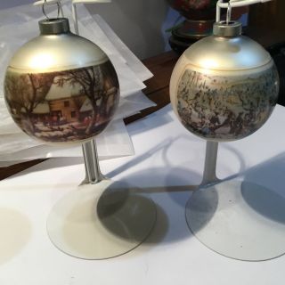 Two Hallmark Currier And Ives Glass Balls,  Central Park Winter And Frozen Up