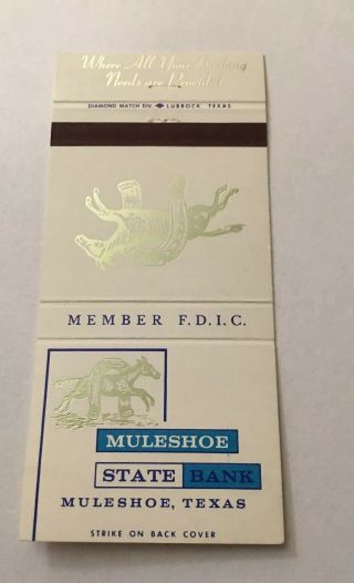Vintage Matchbook Cover Matchcover Muleshoe State Bank Texas Tx