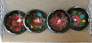 (4) Mexican Folk Art Vintage Hand Painted Wood Batea Bowl Set Mexico Floral