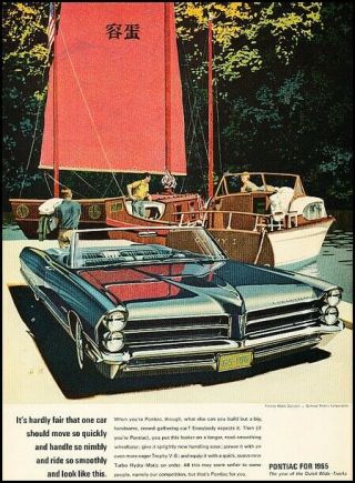 1965 Pontiac Bonneville Sailboat Vintage Advertisement Print Art Car Ad J338