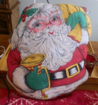 Vintage Homemade Stuffed Santa Claus Pillow - Christmas Toy Bag - Circa 1960 