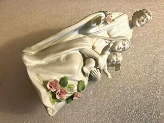 Mother Mary,  Jesus,  Joseph Porcelain Figurine - A Touch Of Rose By Roman