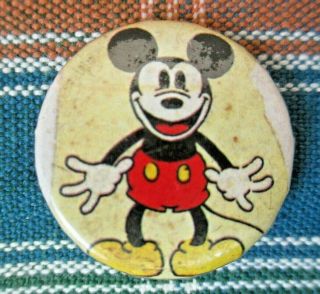 Vintage Disney Mickey Mouse Metal Pin Button - 1930 